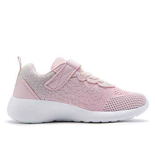 Weesstep Toddler/Little Kid Boys Girls Lightweight Breathable Adjustable Strap Elastic Lace Running Sneaker Shoe Pink #TOP4