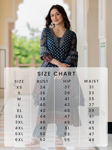 Image of Arayna Women's 100% Pure Cotton Printed Ethnic Suit | A-Line Kurta Set with Pant & Dupatta