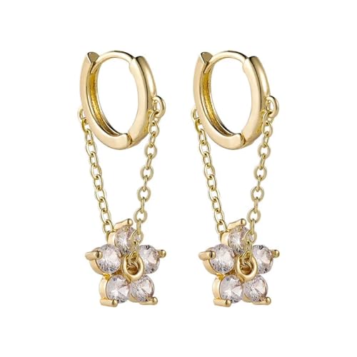 Boucles d'oreilles pendantes fleurs stud chain longues pour femmes