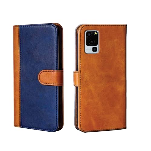 Image of amazon basics Lava Blaze 5G Flip Cover | Card Pockets Wallet & Stand | Flip Cover for Lava Blaze 5G (Beige and Blue)