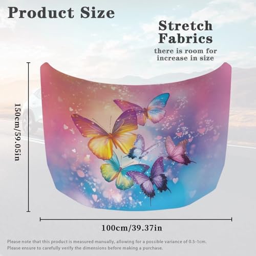 Image of Colorful Butterfly Print Car Hood Cover Stretch Polyester Car Hood Protector Washable Car Decorative Accessories Easy Installation for Women Ladies Cars Sedans SUV