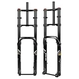 【Struktur】 Doppelschulter-Fat-Gabel, Steckachse 15 x 150 mm, für 5,0-Zoll-Fettreifen, große Kontaktfläche, entspannte Fahrt auf Schnee/Stränden und anderen Straßen.