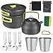 AUTOPkio Camping Kochgeschirr Set, 14-Teilig Camping Töpfe Outdoor Kochtopf mit 0.8L Teekessel 2 Tassen Faltbare Besteck Aluminium Picknick Topf für 2-3 Personen Wandern BBQ Rucksackreise
