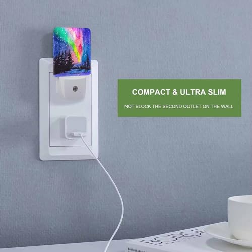 Image of LED Night Light,Winter Forest Northern Lights Snow Landscape LED Night Light Plug into Wall with Dusk to Dawn Light Sensor White Energy Efficient Nightlight for Bedroom Hallway Kitchen