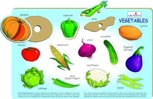 Image of Creative's Play 'N' Learn Vegetables Matching Puzzle Ages 2+ | Wooden Self-Correcting Educational Games for Toddlers & Preschool Kids | Vegetable Names, Recognition & Early Learning