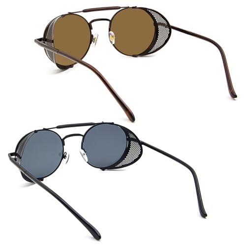 Image of RONSOU Steampunk Style Round Vintage Polarized Sunglasses Retro Eyewear UV400 Protection Matel Frame