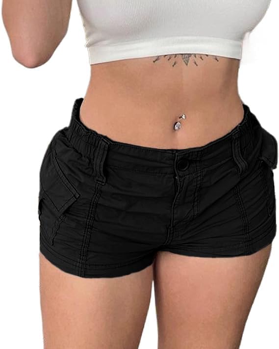 Womens Cargo Shorts Elastic Shorts Y2k E-Girl Slim Fit Cargo Shorts for Harajuku Streetwear - Image 2