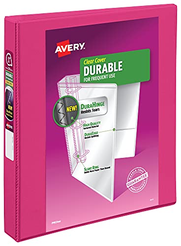 Avery Durable View 3 Ring Binder 1 Inch Slant Rings 1 Pink Binder (17830)