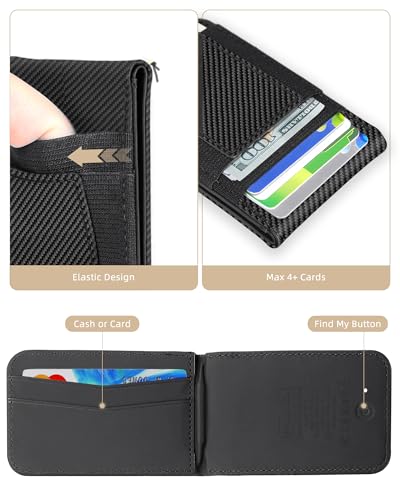 HiWe for MagSafe Wallet Stand with Find My, Anti-Lost Strongest Magnetic Wallet for iPhone 17/16/15/14/13/12 Series, 9 Cards Holder, Leather RFID, Carbon Fiber Black