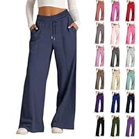 Generico Pantaloni Tuta Donna Larghi Estivi Pantaloni Sportivi Donna Leggeri Dritti Joggers Vita Alta con Tasche e Coulisse per Jogging Fitness Sport (A1-Marina Militare, S)