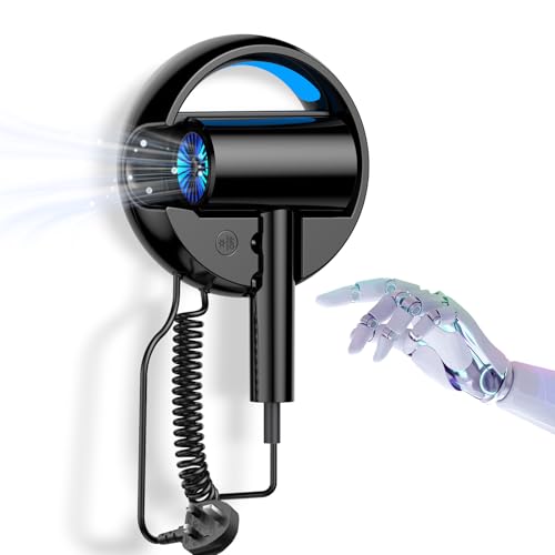 110V Hotel Wall Mounted Hair Dryer for Bathroom（with Night Light） Professional Styling HairDryer for Salon【Blue Light Negative Ions】 Fast Drying Restroom Blow Dryer，Matte Texture - Graphite Ash