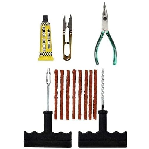 TIREWELL TW-5003 6-in-1 Portable Tubeless Tire Puncture Kit with Storage Box, Emergency Flat Tire Repair Box for Car, Bike, SUV, & Motorcycle