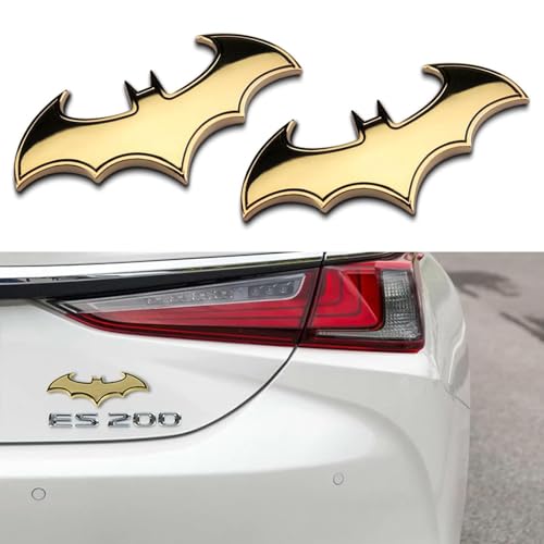 SHUOHONG 2 Piece 3D Batman Insignia Pegatina, Emblema Adhesivo 3D, Pegatinas de Metal, 3D Bate de Acero Inoxidable Insignia Emblema Adhesivo para Coche, Calcomanía Exterior para SUV/Camión (Oro)