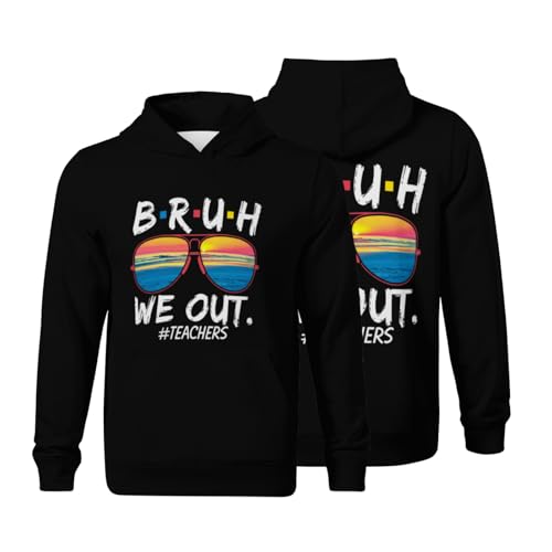 Kids Bruh We Out Teachers Happy Last Day Of School Retro Boys Girls Lightweight Kangaroo Pocket Fleece Hoodies