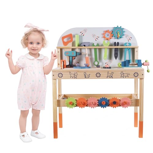 Sinbide Etabli Enfant Jouet Bricolage Enfant Etabli Bricolo Center en Bois avec 74 Accessoires Etabli Enfant Bois Amélioration des compétences Pratiques...