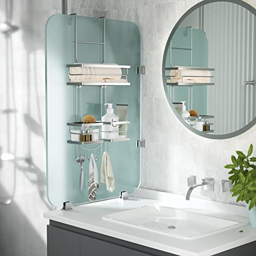 Auslar Shower Caddy Hanging Over The Door, Sturdy Rustproof Bathroom Hanging Shower Organizer, Razors Towels Shampoo Shower Shelf With Hooks For Dorm, Toilet And Bath, Silver #TOP1