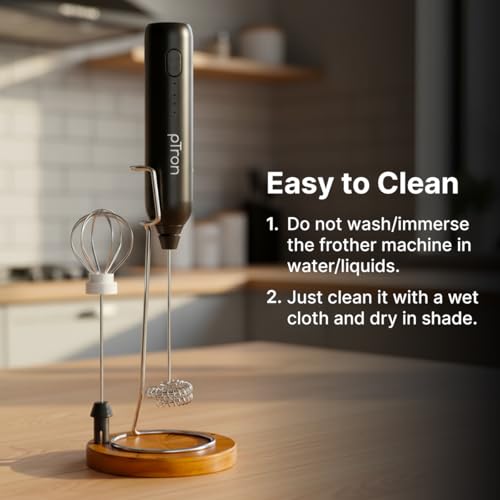 Image of pTron EaseMate Frother Z1 w /Dual Spring & Egg Whisk, 3-Speed Electric Frother for Milk /Coffee, Handheld Stand-up Design, Portable, Rechargeable, Stainless Steel Attachments (Black)