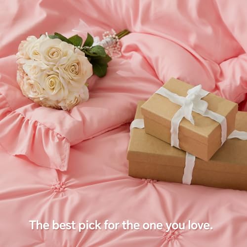Image of BEDELITE Twin Comforter Set Ruffle-Pink,Lightweight & Soft Comforter