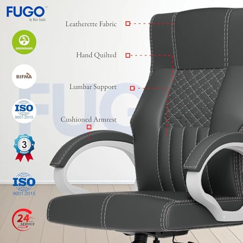 Image of FUGO FG21 Orthopedic Boss Chair with 3-Years Warranty, Executive Office Chair, Ergonomic High-Back Chair-Cushioned Seat & Armrests, Metal Base, Rocking Movement (Grey)
