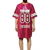 Women's Customized Sequin Football Jersey T Shirt Dress with Name and Number Dark Pink, 20