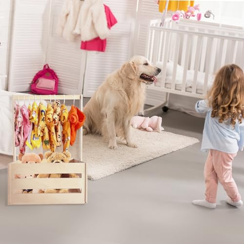25" x 17" x 12" Wooden Pet Wardrobe Closet,Puppy Toy Basket with Hanging Rods,Pet Clothes Rack for Dog Organization and Storage,Wooden Crate for Dog/Cat Closet,Perfect for Toys Clothes and Accessories - Image 6