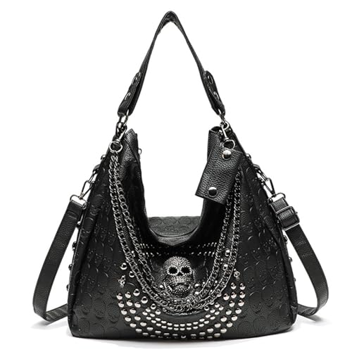 Bolso de mano con calavera en cuero lavado suave y cierre de seguridad