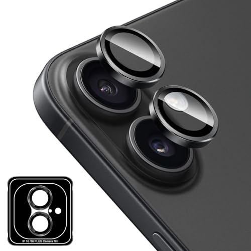 Locofun Pellicola Fotocamera per iPhone 16 6.1' / iPhone 16 Plus 6.7' 5G, 9H Vetro Temperato Camera Cover Anello Individuale in Metallo, HD Chiaro Protezione Lente, 1 Set (Nero)