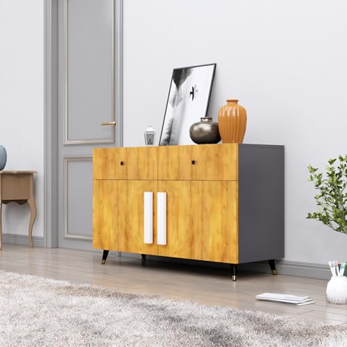 Image of Bniture Storage Cabinet Wooden for Living Room Sideboard with 2 Drawer and 2 Door | Storage Organizer Chest of Drawer Cabinet for Home Hallway Drawing Room Bedroom Kitchen | Slate Grey & Giant Wood