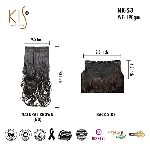 Image of KIS Synthetic Curly Hair Extensions with 4 Clip-in for Women, Natural Brown | 23 Inches , Natural, Soft Heat Resistant Hair, Thick Washable Reusable, Artificial Hair Clip on Extension for Bridal, Wedding