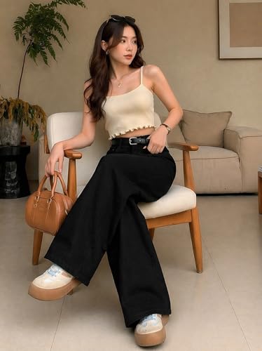 Image of KOTTY Women's Wide Leg Denim Jeans | Loose Fit High Rise Baggy Style Jeans for Women