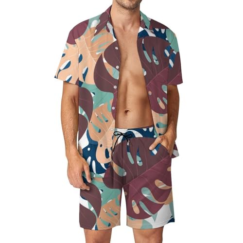 Ensemble Hawaïen Homme Feuilles Colorées Tenue de Plage Idéale pour les Vacances d'Été