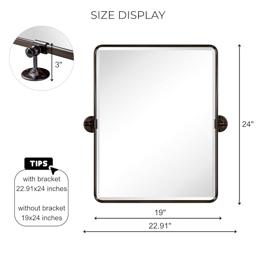 Image of TEHOME 20x24'' Oil Rubbed Bronze Pivot Bathroom Vanity Mirror 24x20'' Metal Framed Dark Bronze Rectangle Tilting Beveled Vanity Mirrors for Wall