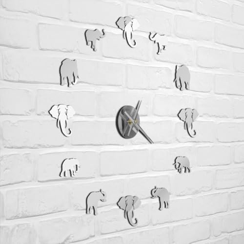 Reloj de pared grande elefante DIY moderno efecto espejo miniatura 5