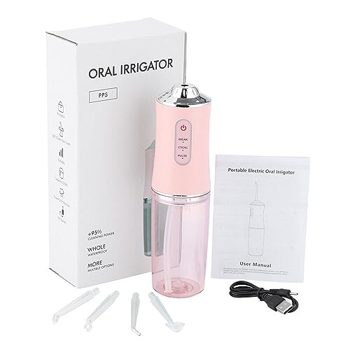BODYA Hydropulseur électrique étanche sans fil 220 ml avec 4 embouts de jet, 3 modes de pression (rose)