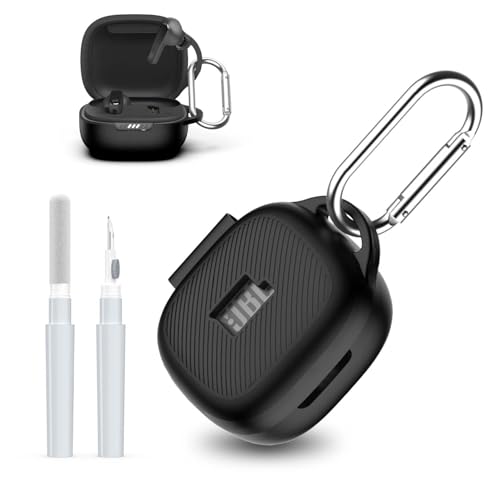 AGENTNANO [3 in 1] for JBL Live Pro 2 Case Cover with Cleaner kit, Logo Visible Design Scratch Resistant Shockproof Silicone Protective Cover for JBL Live Pro 2 Earbuds with Carabiner-Black