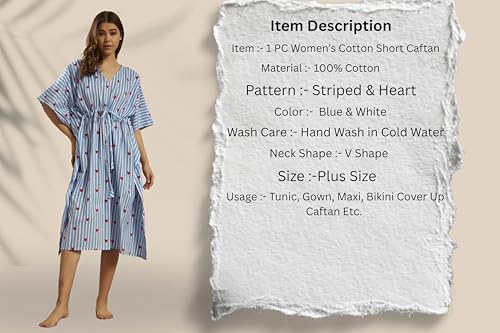 Image of Ravaiyaa Women Printed Cotton V-Neck Knee Length Kaftan Dress Nighty