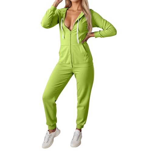 Duohropke Chándal para mujer, informal, chándal de 2 piezas, sudadera y pantalones de jogging, ropa deportiva, traje de ocio de dos piezas, traje de casa, juego de sudadera, ropa deportiva, verde, S
