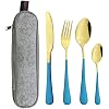 Kitchen Utensils Set,Kitchen Starter Set,4Pcs Travel Cutlery Set Stainless Steel Camping Picnic Cutlery Kit Mirror Polish for Home/Travel/School-Blue and gold