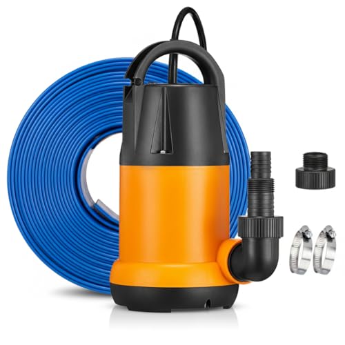 Submersible Sump Pump, Water Pump With 25Ft. Water Hose, Portable Utility Pump, Water Transfer Pump with 25-Foot Cord, 4000 GPH, Ideal for Swimming Pool, Garden Pond, Basement