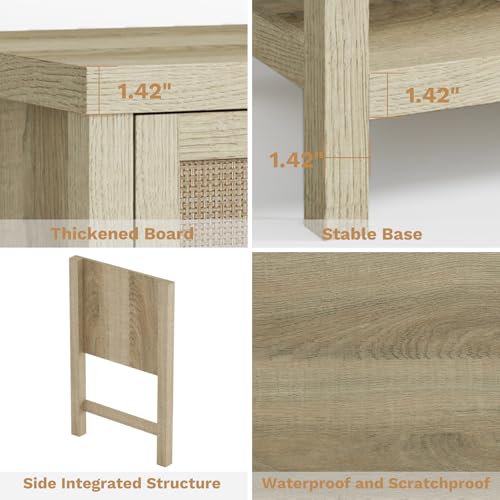 Image of Eclatara Large Rattan Night Stands:Boho Nightstand with Drawers and Storage Shelf, Reclaimed Light Oak Bedside Table End Table Side Table for Bedroom(Reclaimed Light Oak,1 Piece)