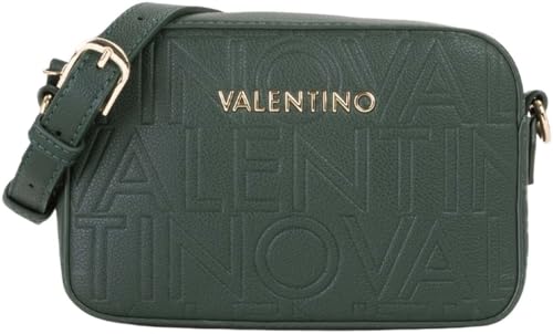Valentino Bolso Bandolera de Piel Verde con Logo en Relieve, Correa Ajustable con Detalles Dorados, Diseño Elegante