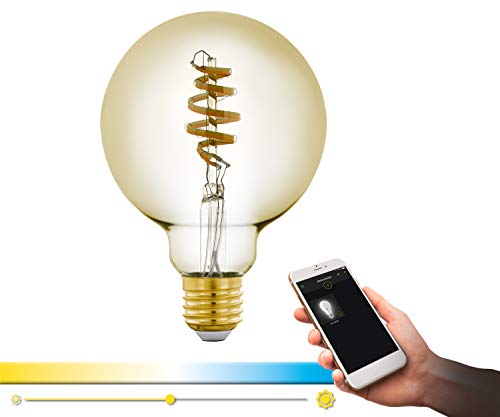 EGLO Connect Ledlamp, E27-fitting, smart home, vintage gloeilamp, amber, spiraal, 5,5 watt (equivalent aan 35 watt), 400 lumen, E27 LED dimbaar, kleurtemperatuur instelbaar, LED-lamp G95, Ø 9,5 cm