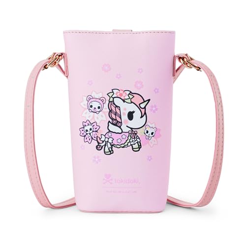 Sac à main à bandoulière Tokidoki rose en cuir synthétique avec pochette smartphone intégrée