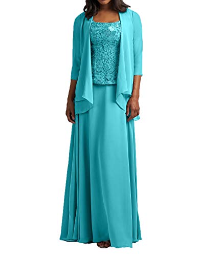 La_Marie Braut Blau Glamour Brautmutterkleider Abendkleider Ballkleider Festlichkleider Lang Spitze Damen Partykleider mit Mantel-42 Blau Cover