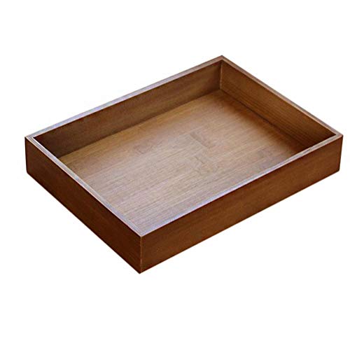 Wdoit Retro Plateau en bois rectangulaire Fruits Tasse à café Boîte de rangement de cuisine de fournitures, Bambou, l, 33 x 24.5 x 5.5 cm
