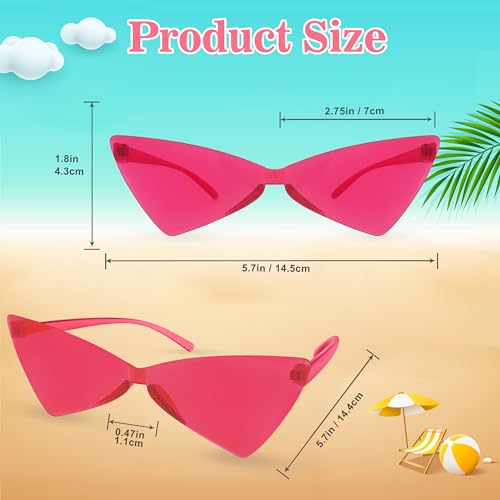 Womens Heart-Star or Cat-Eye Shape Rimless Sunglasses for Bachelorette Party Favors, Mixed Color,Multi Pack3