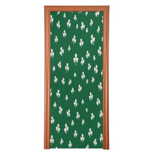 FLildon Green Shamrock Irish Clover St Patrick's Day Door Cover Decoration, Party Accessory Porch Decor for Festive Ornament Room Door Covers 32 x 79 Inch
