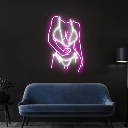 Image of Women Neon Sign 20 inches Bikini Body Led Neon Signs Lady Light for Bedroom, Living Room, Home, Bar Shop Wall Decor Gift (Bikini body-pink /white)