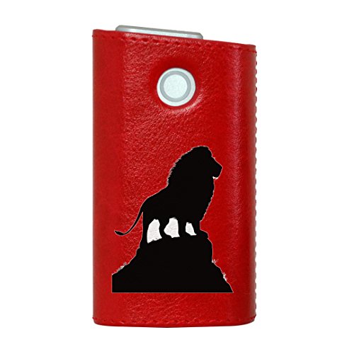 glo グロー グロウ 専用 レザーケース レザーカバー タバコ ケース カバー 合皮 ハードケース カバー 収納 デザイン 革 皮 RED レッド 動物 ライオン モノクロ 009564