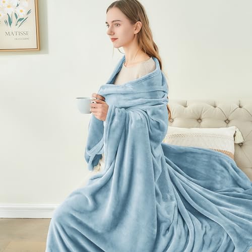 Image of BEDELITE Fleece Blanket Washed Blue Throw Blankets for Couch & Bed, 300GSM Luxury Plush Cozy Fuzzy Blanket 50 inch x 60 inch, Super Soft Warm Lightweight Throw Blanket for Travel Camping
